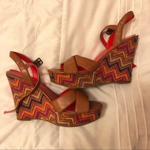 Tan Wedges with Colorful Heel Pattern